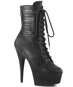 Pleaser Direct Delight 1020PK Black Leather Ankle Boots