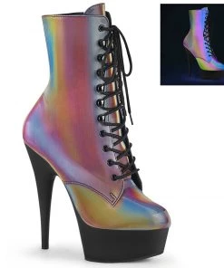 Pleaser Direct Larger Size Shoes Delight 1020REFL Rainbow Reflective Ankle Boots