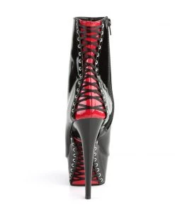 Pleaser Direct Delight 1025 Black And Red Peep Toe Ankle Boots
