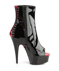 Pleaser Direct Delight 1025 Black And Red Peep Toe Ankle Boots