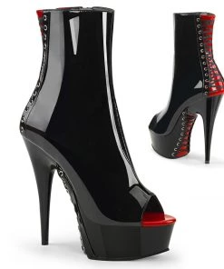 Pleaser Direct Delight 1025 Black And Red Peep Toe Ankle Boots