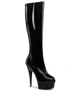 Pleaser Direct Delight 2000 Black Patent Knee High Boots