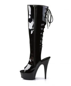 Pleaser Direct Larger Size Shoes Delight 2018 Black Patent Peep-Toe Platforms