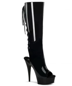 Pleaser Direct Larger Size Shoes Delight 2018 Black Patent Peep-Toe Platforms