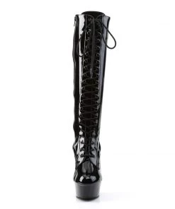 Pleaser Direct Delight 2023 Black Knee High Lace Up Boots