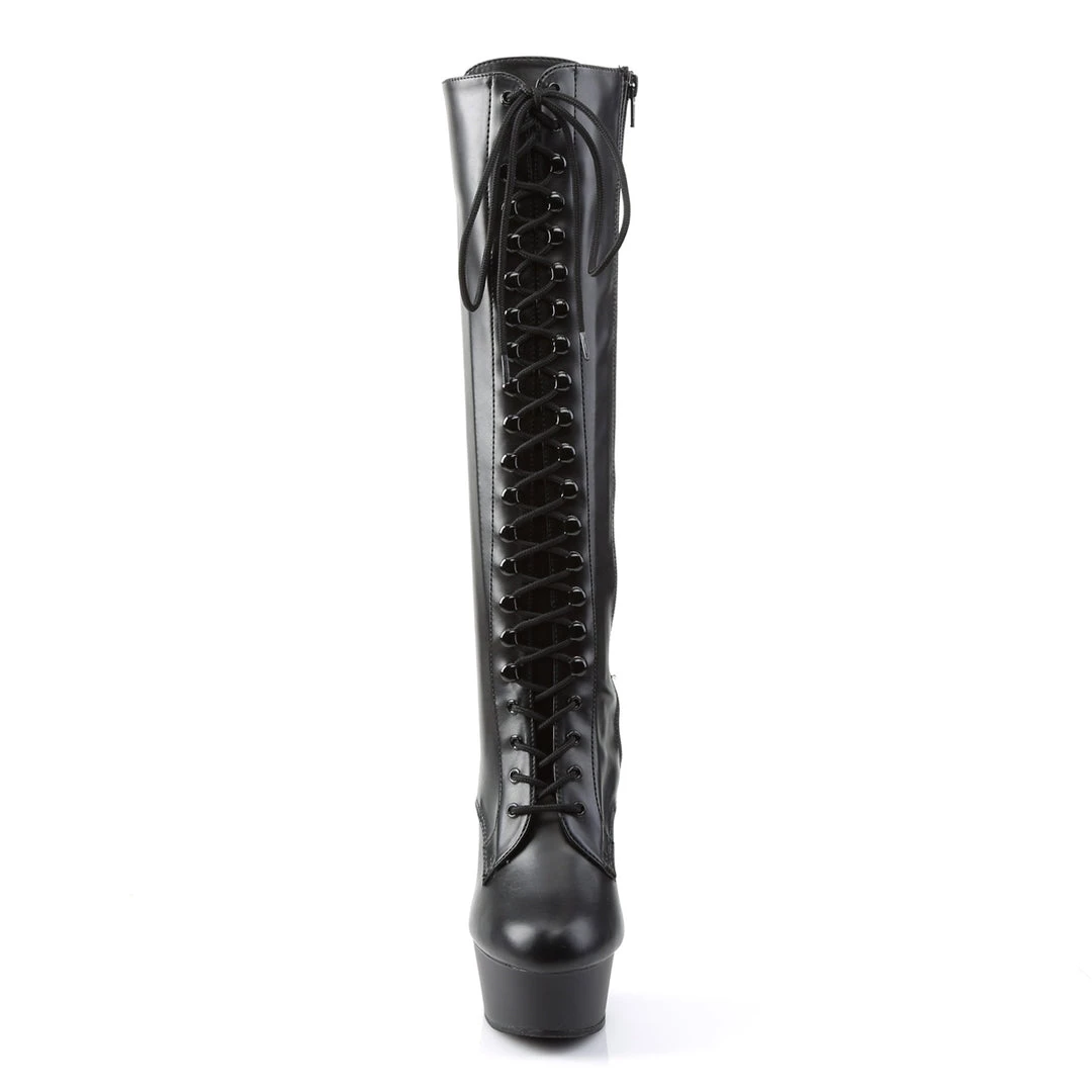 Pleaser Direct Delight 2023 Black Knee High Lace Up Boots 2 Pleaser Direct Delight 2023 Black Knee High Lace Up Boots