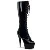 Pleaser Direct Delight 2023 Black Knee High Lace Up Boots