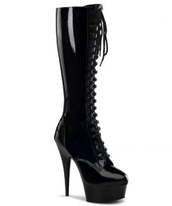 Pleaser Direct Delight 2023 Black Knee High Lace Up Boots