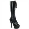 Pleaser Direct Delight 2023 Black Knee High Lace Up Boots