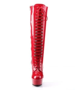 Pleaser Direct Delight 2023 Red Knee High Lace Up Boots