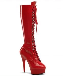 Pleaser Direct Delight 2023 Red Knee High Lace Up Boots
