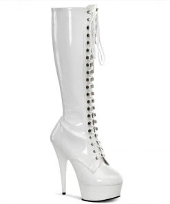 Pleaser Direct Larger Size Shoes Delight 2023 White Knee High Lace Up Boots