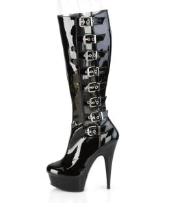 Pleaser Direct Larger Size Shoes Delight 2047 Black Buckle Up Knee High Boots