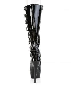 Pleaser Direct Larger Size Shoes Delight 2047 Black Buckle Up Knee High Boots