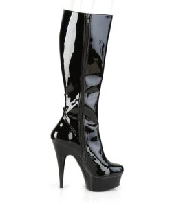 Pleaser Direct Larger Size Shoes Delight 2047 Black Buckle Up Knee High Boots
