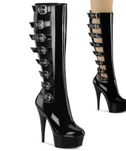 Pleaser Direct Larger Size Shoes Delight 2047 Black Buckle Up Knee High Boots