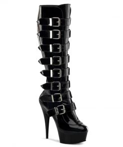 Pleaser Direct Larger Size Shoes Delight 2049 Black Buckle Calf Boots