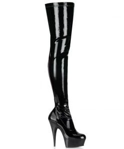 Pleaser Direct Delight 3000 Black Patent Thigh High Boots