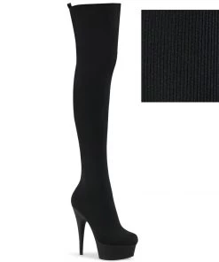 Pleaser Direct Delight 3002-1 Black Knit Thigh High Boots Larger Size Shoes