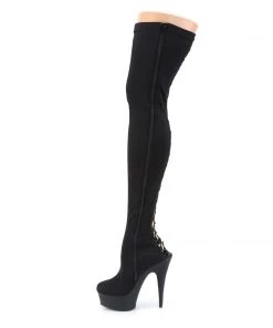 Pleaser Direct Larger Size Shoes Delight 3003 Black Lace Up Thigh High Boots