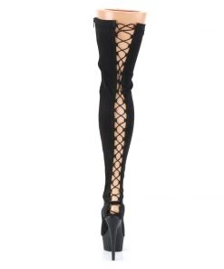 Pleaser Direct Larger Size Shoes Delight 3003 Black Lace Up Thigh High Boots