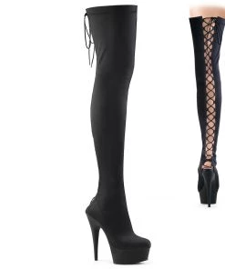Pleaser Direct Larger Size Shoes Delight 3003 Black Lace Up Thigh High Boots