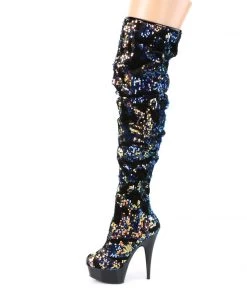 Pleaser Direct Delight 3004 Black And Blue Sequin Thigh Boots