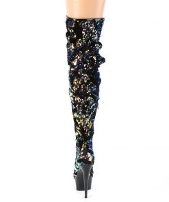 Pleaser Direct Delight 3004 Black And Blue Sequin Thigh Boots