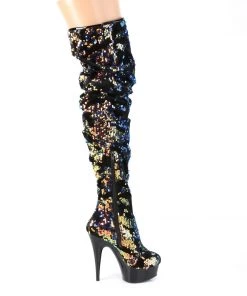 Pleaser Direct Delight 3004 Black And Blue Sequin Thigh Boots