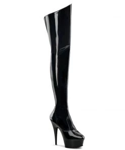 Pleaser Direct Larger Size Shoes Delight 3010 Black Patent Thigh Boots