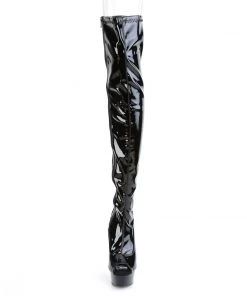 Pleaser Direct Larger Size Shoes Delight 3011 Black Patent Thigh High Boots