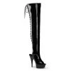 Pleaser Direct Delight 3017 Black Lace Up Thigh High Boots Larger Size Shoes
