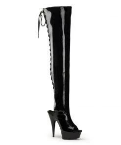 Pleaser Direct Delight 3017 Black Lace Up Thigh High Boots Larger Size Shoes