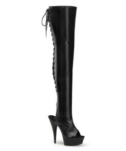 Pleaser Direct Delight 3017 Black Lace Up Thigh High Boots Larger Size Shoes