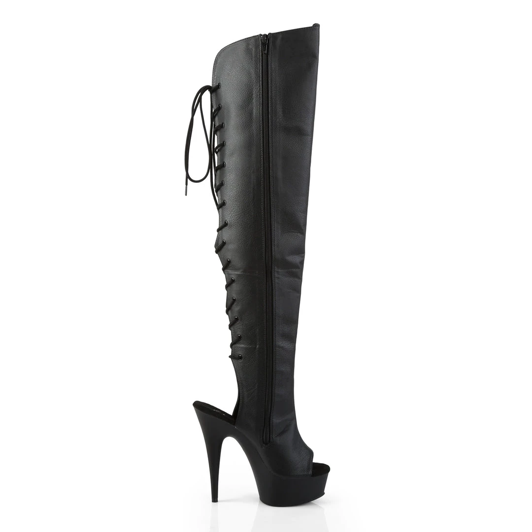 Pleaser Direct Delight 3019 Black Faux Leather Thigh High Boots 5 Pleaser Direct Delight 3019 Black Faux Leather Thigh High Boots