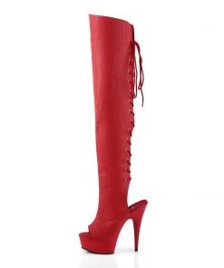 Pleaser Direct Delight 3019 Red Faux Leather Thigh High Boots Larger Size Shoes