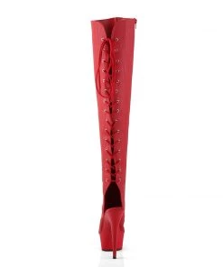 Pleaser Direct Delight 3019 Red Faux Leather Thigh High Boots Larger Size Shoes