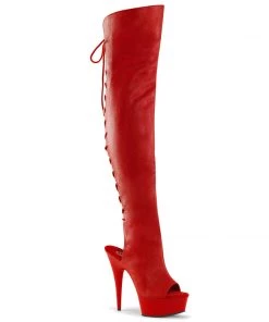 Pleaser Direct Delight 3019 Red Faux Leather Thigh High Boots Larger Size Shoes