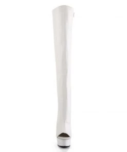 Pleaser Direct Delight 3019 White Faux Leather Thigh High Boots Larger Size Shoes