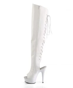 Pleaser Direct Delight 3019 White Faux Leather Thigh High Boots Larger Size Shoes