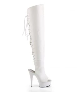 Pleaser Direct Delight 3019 White Faux Leather Thigh High Boots Larger Size Shoes
