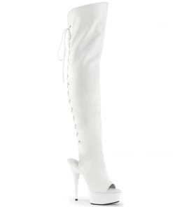Pleaser Direct Delight 3019 White Faux Leather Thigh High Boots Larger Size Shoes