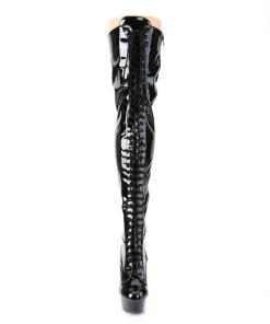 Pleaser Direct Delight 3023 Black Faux Leather Thigh High Boots Larger Size Shoes