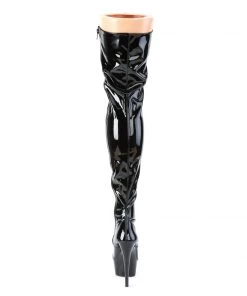 Pleaser Direct Delight 3023 Black Faux Leather Thigh High Boots Larger Size Shoes