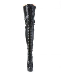 Pleaser Direct Delight 3023 Black Faux Leather Thigh High Boots Larger Size Shoes