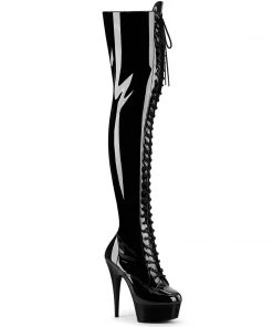 Pleaser Direct Delight 3023 Black Faux Leather Thigh High Boots Larger Size Shoes
