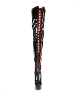 Pleaser DELIGHT 3027 Black / Red Vegan Thigh High Boots