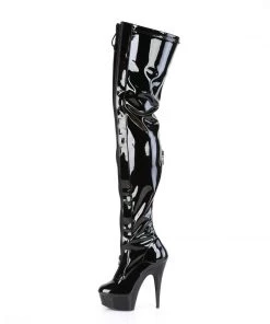 Pleaser DELIGHT 3027 Black / Red Vegan Thigh High Boots