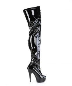 Pleaser DELIGHT 3027 Black / Red Vegan Thigh High Boots