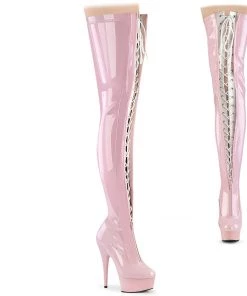 Pleaser Larger Size Shoes DELIGHT 3027 Pink / White Vegan Thigh High Boots